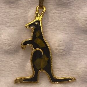 Genuine Australian Opal Kangaroo Pendant w/ Gold Tone 18 Inch Chain